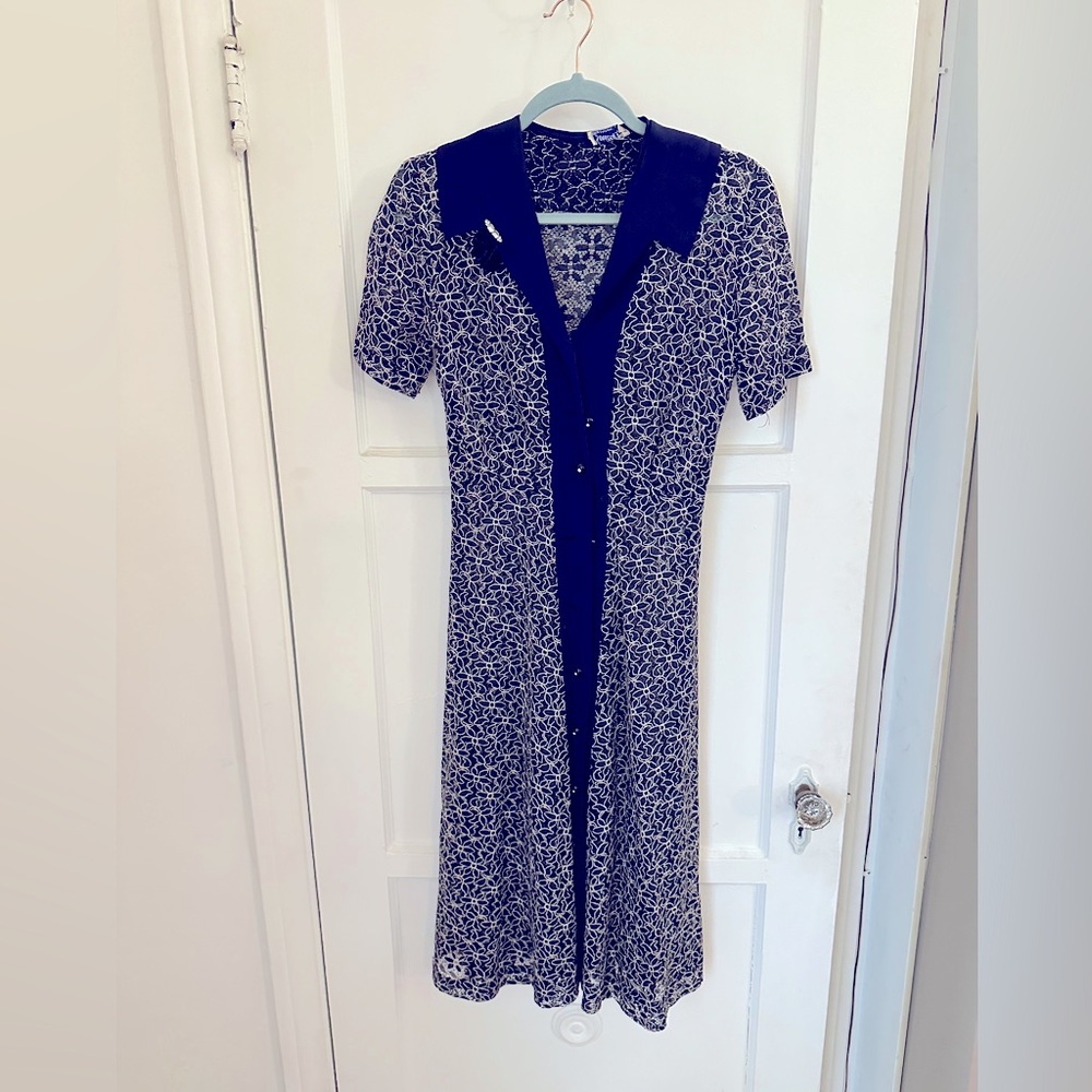 Vintage blue lace see through dress